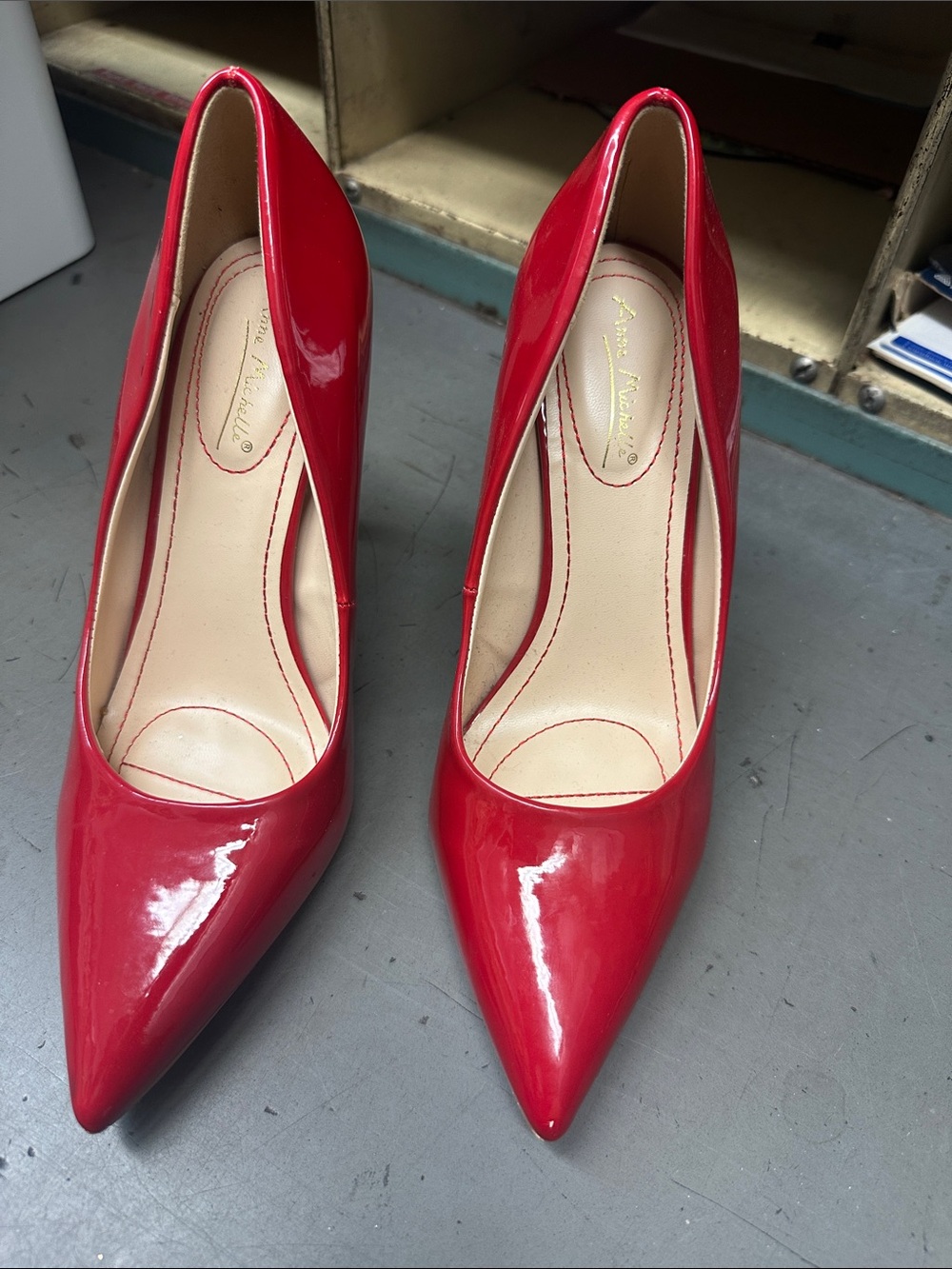 Anne Michelle Red Patent Pointed Toe Stiletto Pumps